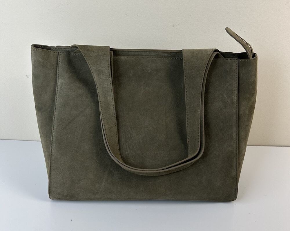Juliette Soft Suede Olive Green Leather Large Tote Tote Bag Classic Minimalist